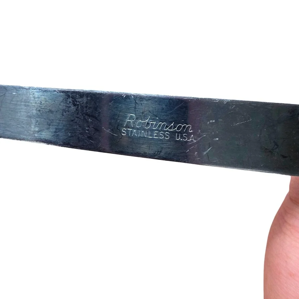 Robinson Stainless USA Vintage Spatula Brown Slotted Head Wood Handle Riveted